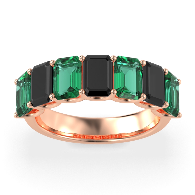 U Prong Half Eternity Emerald Cut Raha Band
