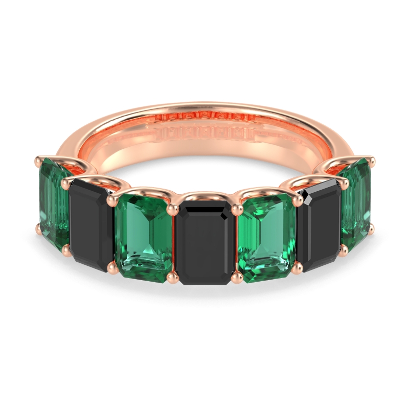 U Prong Half Eternity Emerald Cut Raha Band