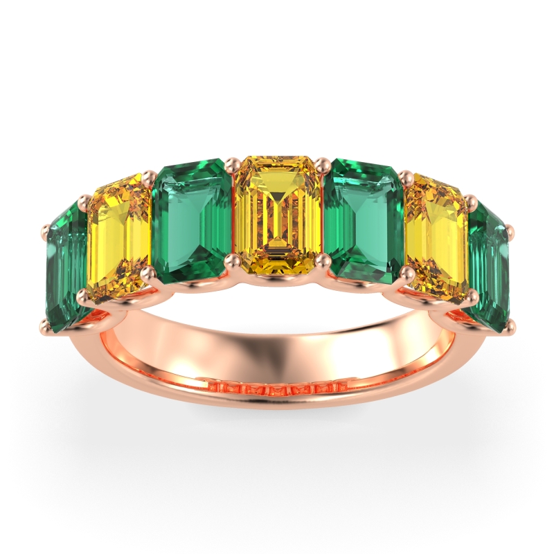 U Prong Half Eternity Emerald Cut Raha Band