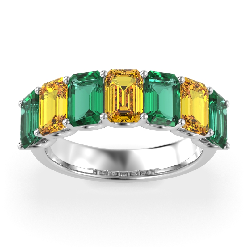 U Prong Half Eternity Emerald Cut Raha Band