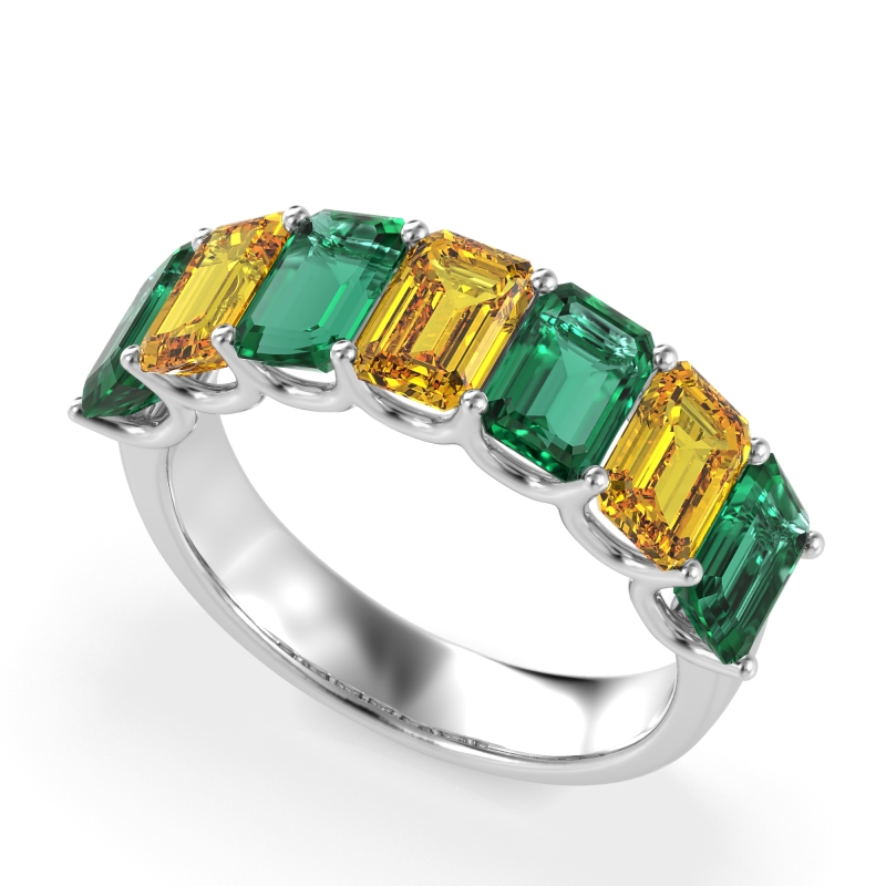 U Prong Half Eternity Emerald Cut Raha Band