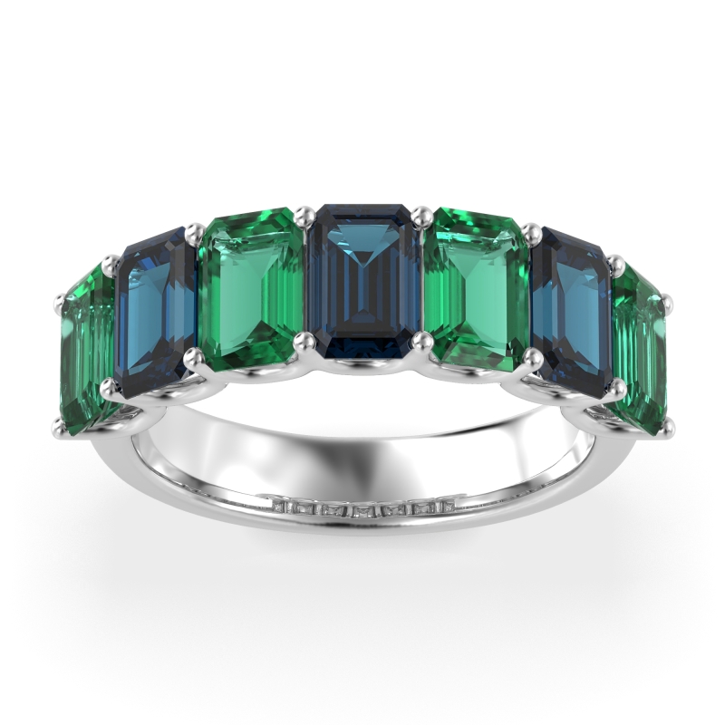 U Prong Half Eternity Emerald Cut Raha Band