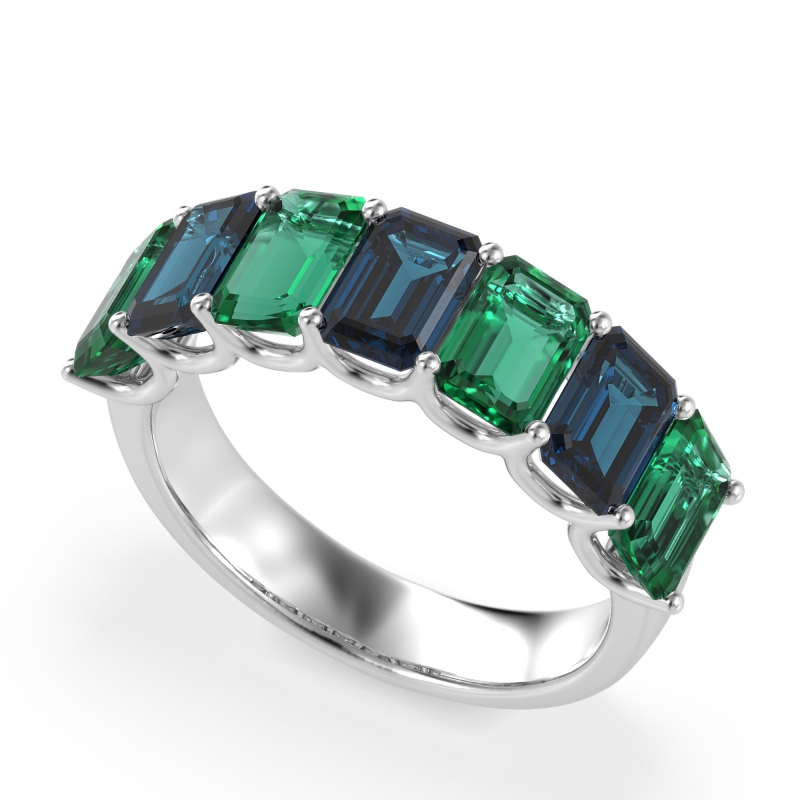 U Prong Half Eternity Emerald Cut Raha Band