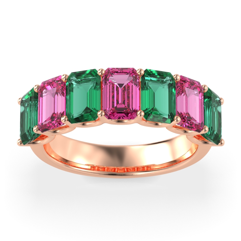 U Prong Half Eternity Emerald Cut Raha Band