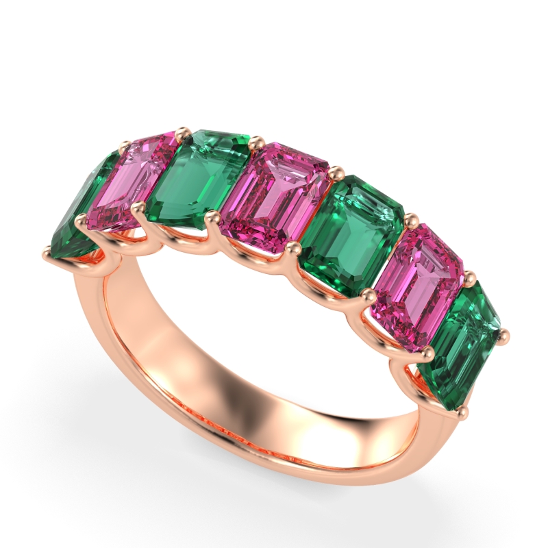 U Prong Half Eternity Emerald Cut Raha Band