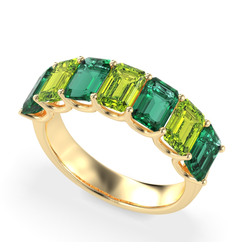 U Prong Half Eternity Emerald Cut Raha Band