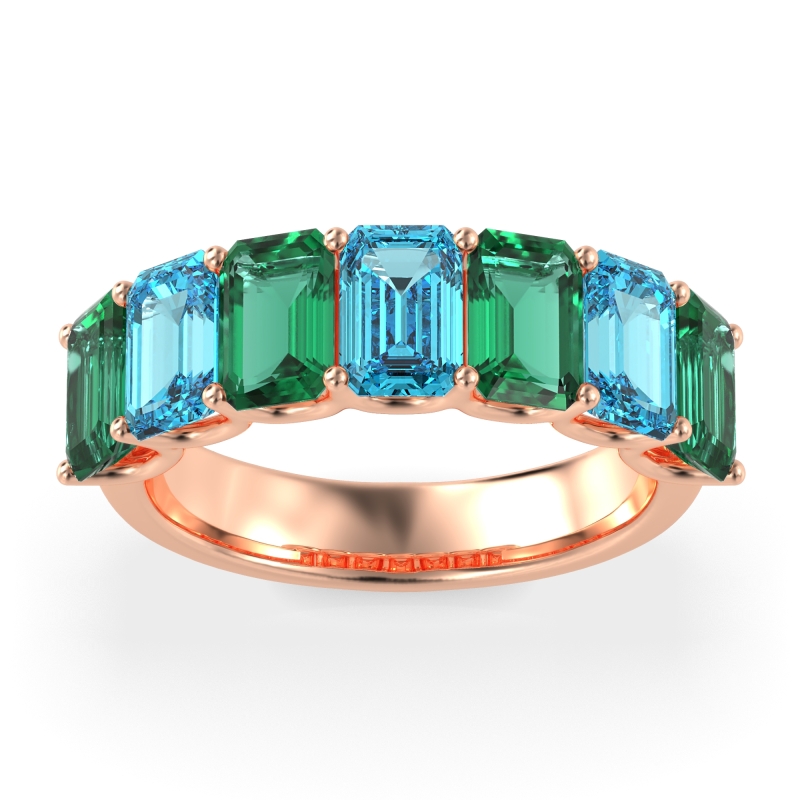 U Prong Half Eternity Emerald Cut Raha Band