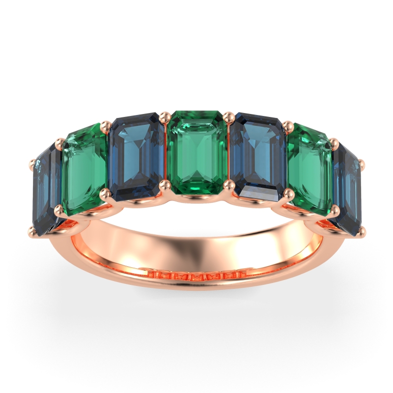 U Prong Half Eternity Emerald Cut Raha Band