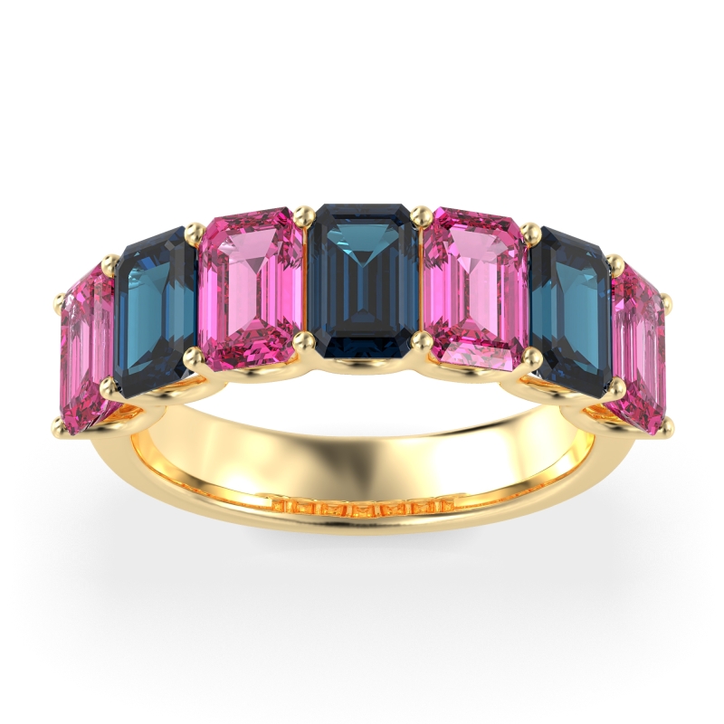 U Prong Half Eternity Emerald Cut Raha Band