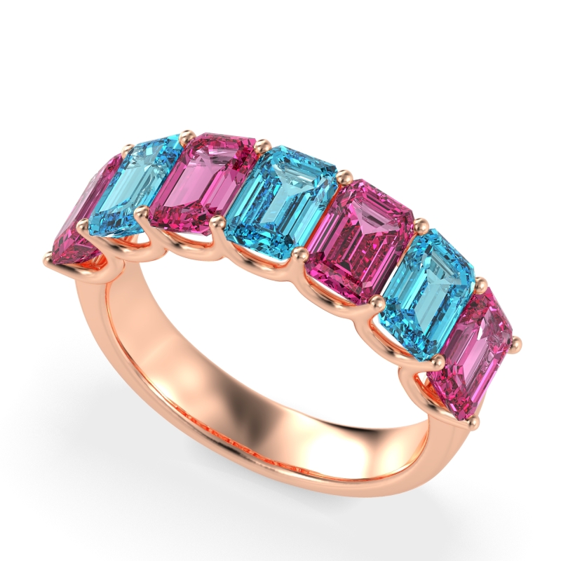 U Prong Half Eternity Emerald Cut Raha Band