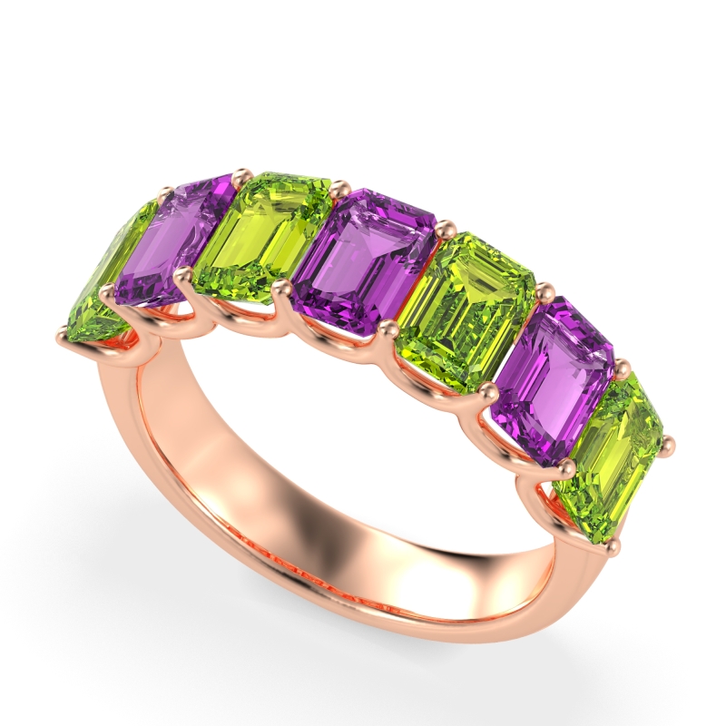 U Prong Half Eternity Emerald Cut Raha Band