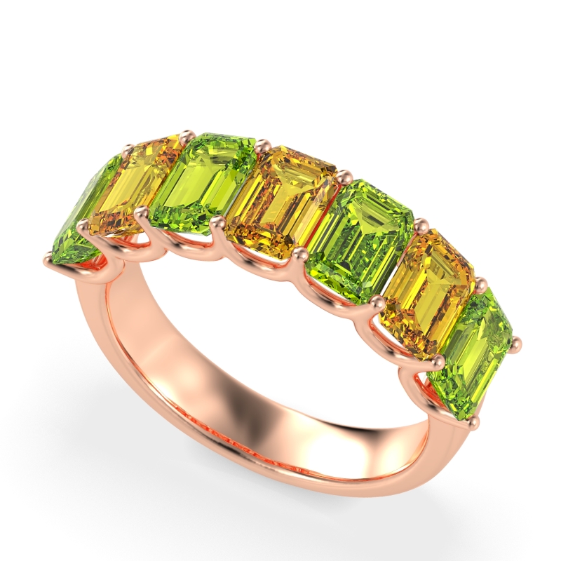 U Prong Half Eternity Emerald Cut Raha Band