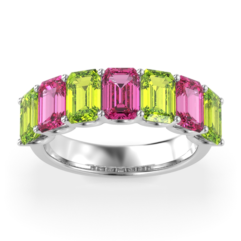 U Prong Half Eternity Emerald Cut Raha Band