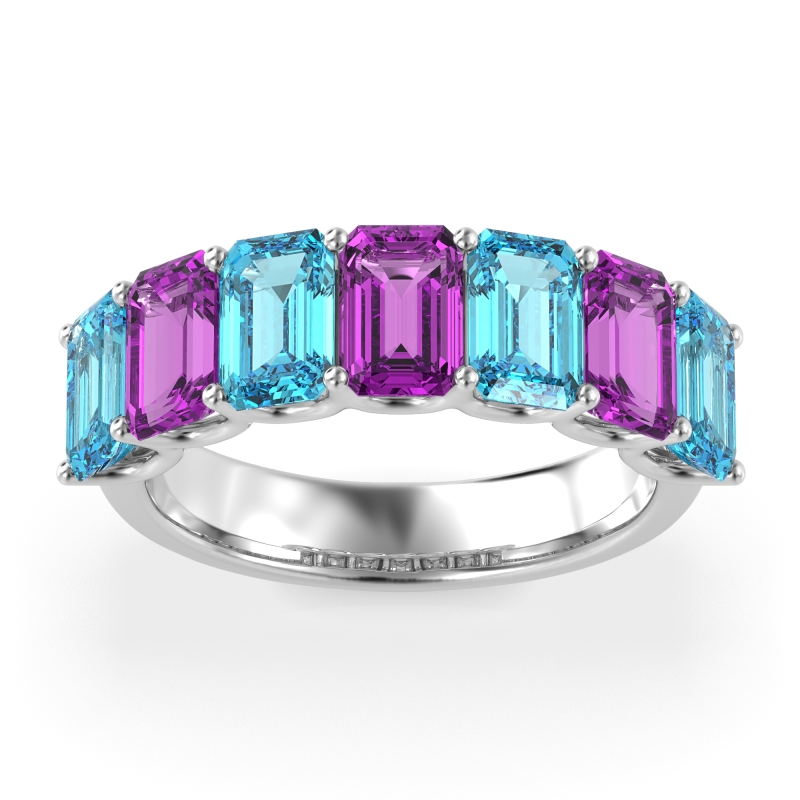 U Prong Half Eternity Emerald Cut Raha Band