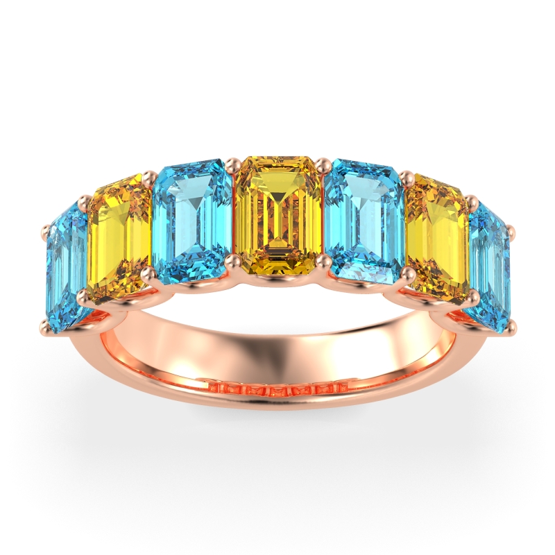 U Prong Half Eternity Emerald Cut Raha Band