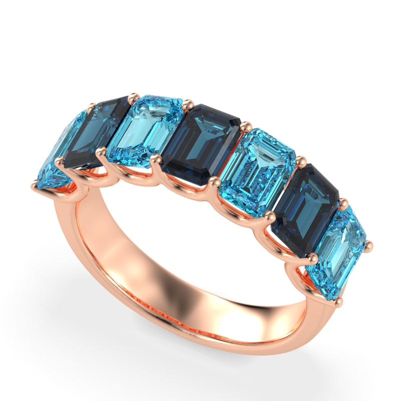 U Prong Half Eternity Emerald Cut Raha Band