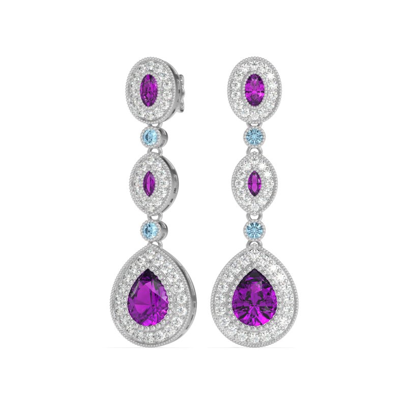Dangling Halo Pear & Marquise Earrings