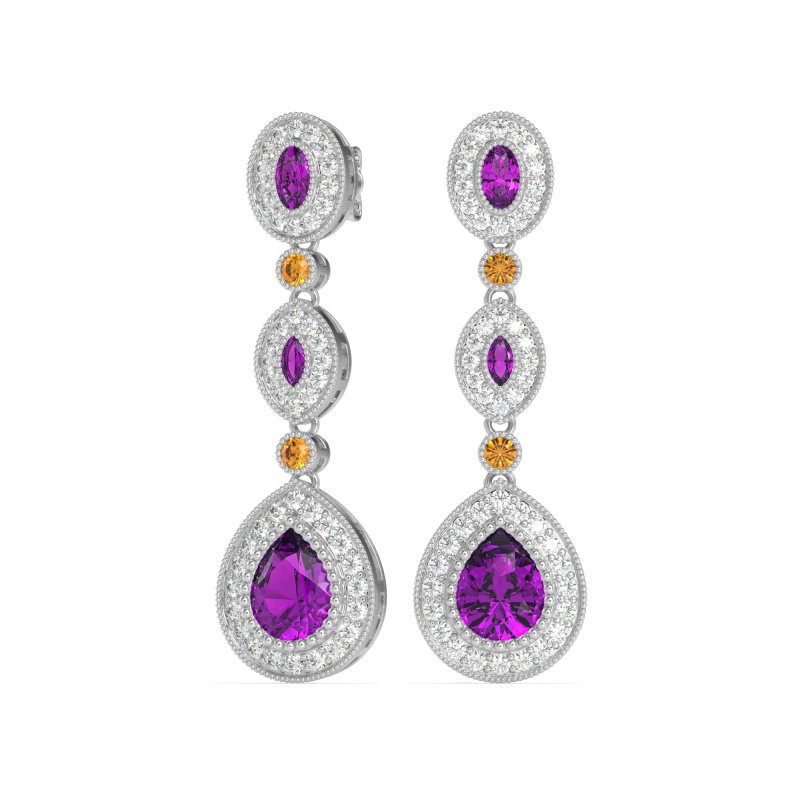 Dangling Halo Pear & Marquise Earrings
