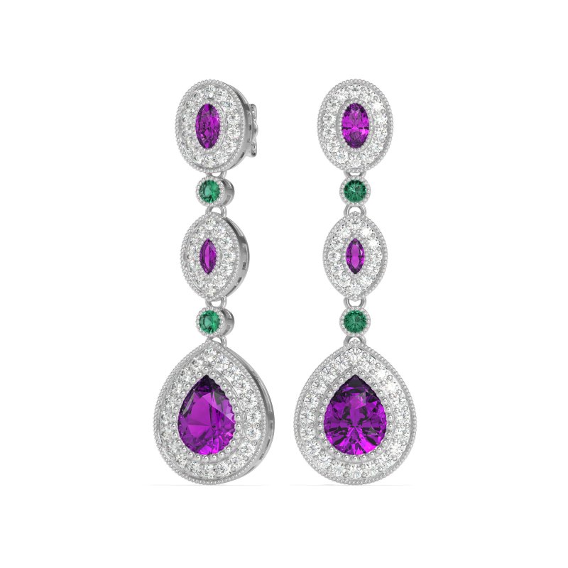Dangling Halo Pear & Marquise Earrings