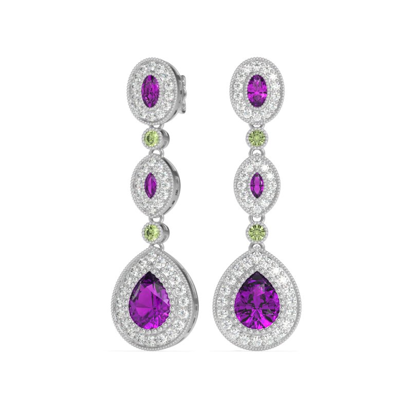 Dangling Halo Pear & Marquise Earrings