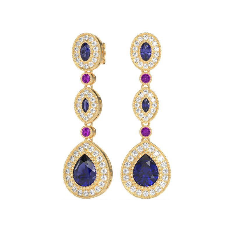 Dangling Halo Pear & Marquise Earrings