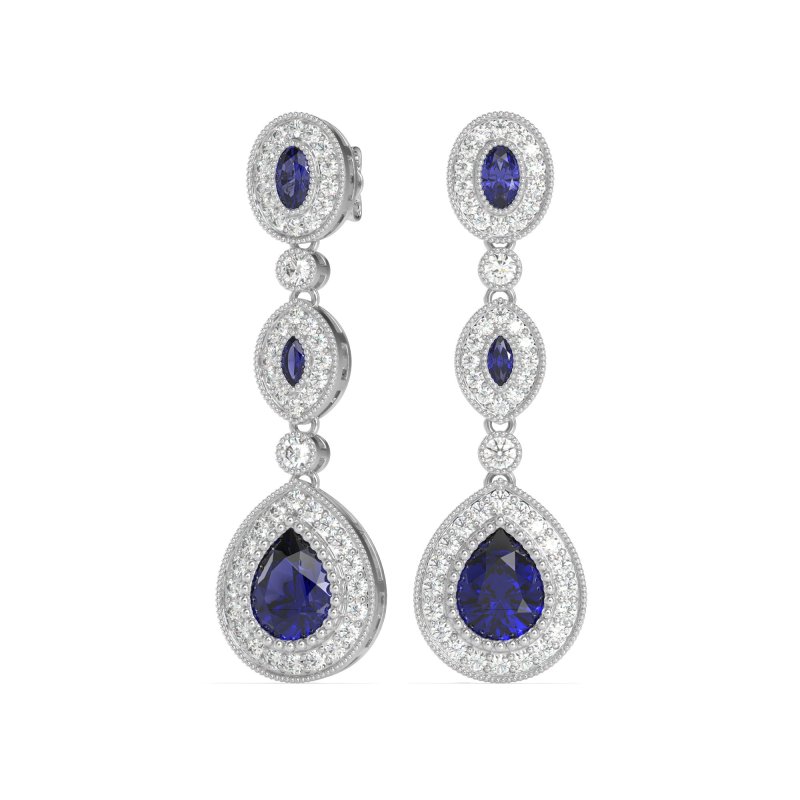 Dangling Halo Pear & Marquise Earrings