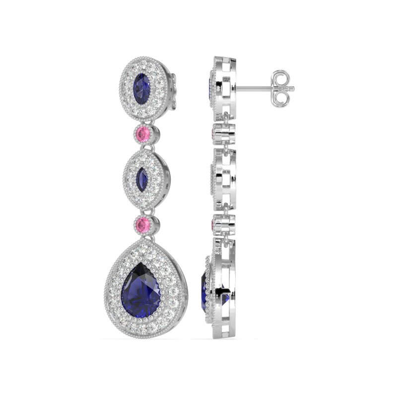 Dangling Halo Pear & Marquise Earrings