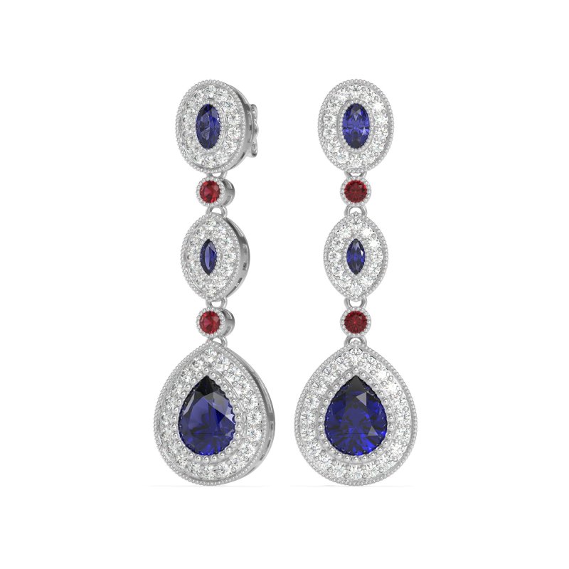 Dangling Halo Pear & Marquise Earrings