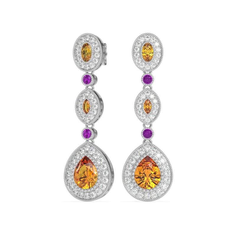 Dangling Halo Pear & Marquise Earrings