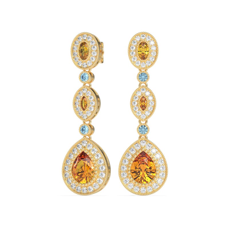 Dangling Halo Pear & Marquise Earrings