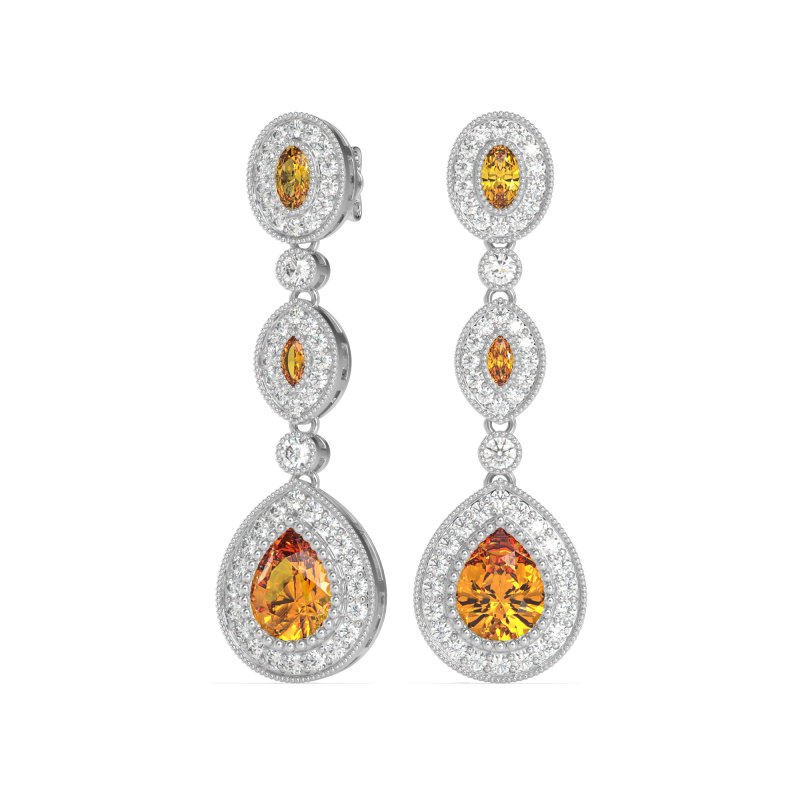 Dangling Halo Pear & Marquise Earrings