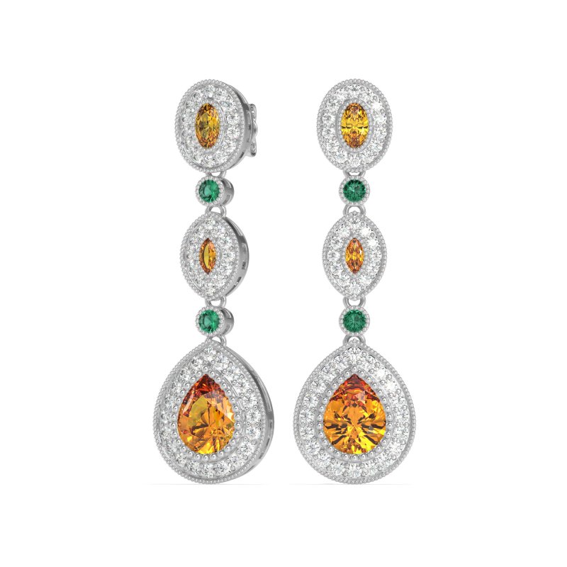 Dangling Halo Pear & Marquise Earrings