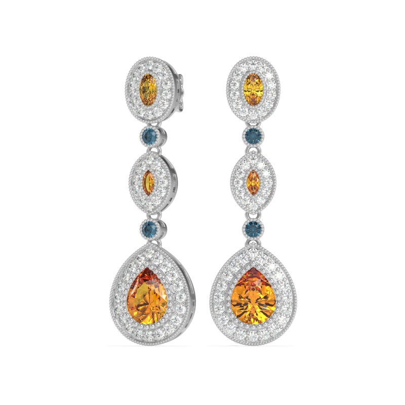 Dangling Halo Pear & Marquise Earrings