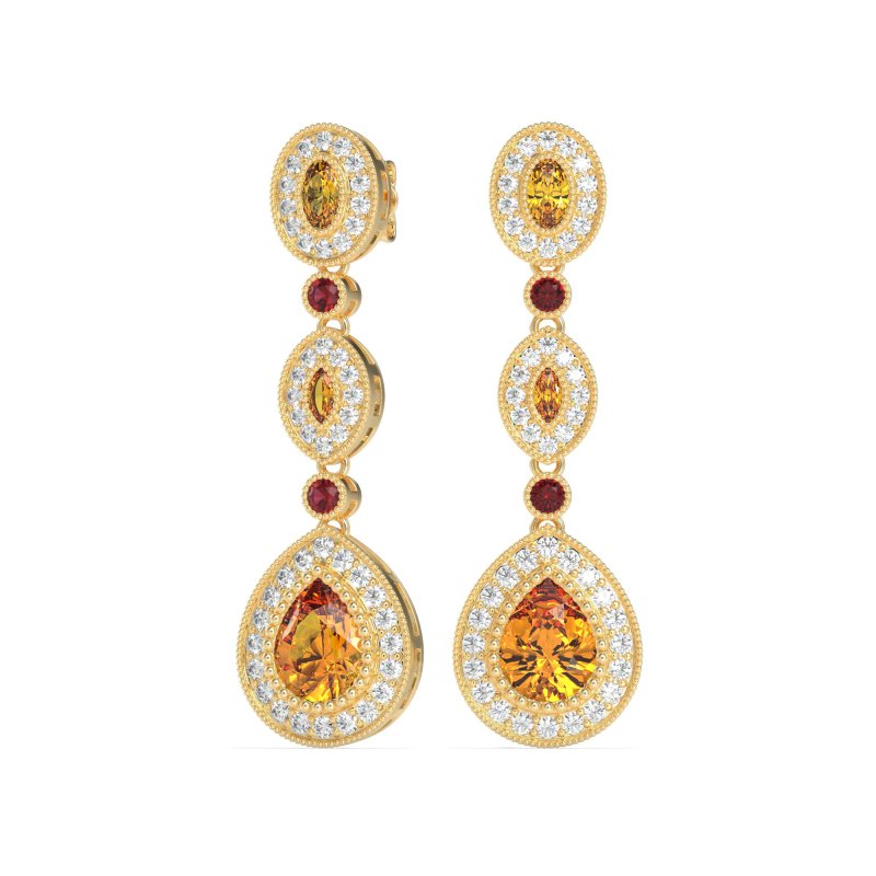 Dangling Halo Pear & Marquise Earrings
