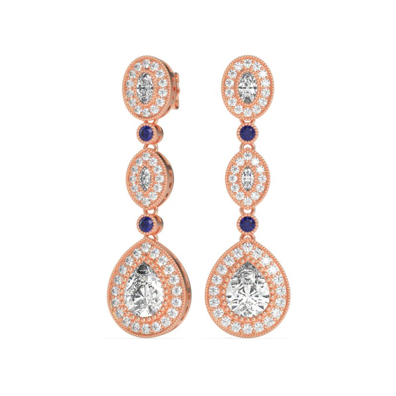 Dangling Halo Pear & Marquise Earrings