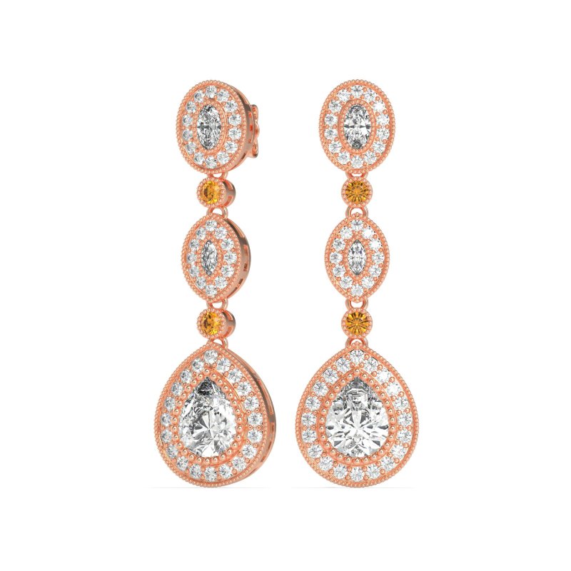 Dangling Halo Pear & Marquise Earrings
