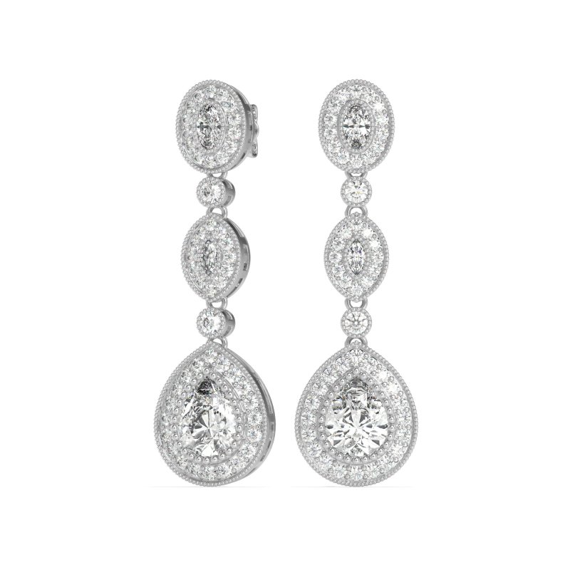 Dangling Halo Pear & Marquise Earrings