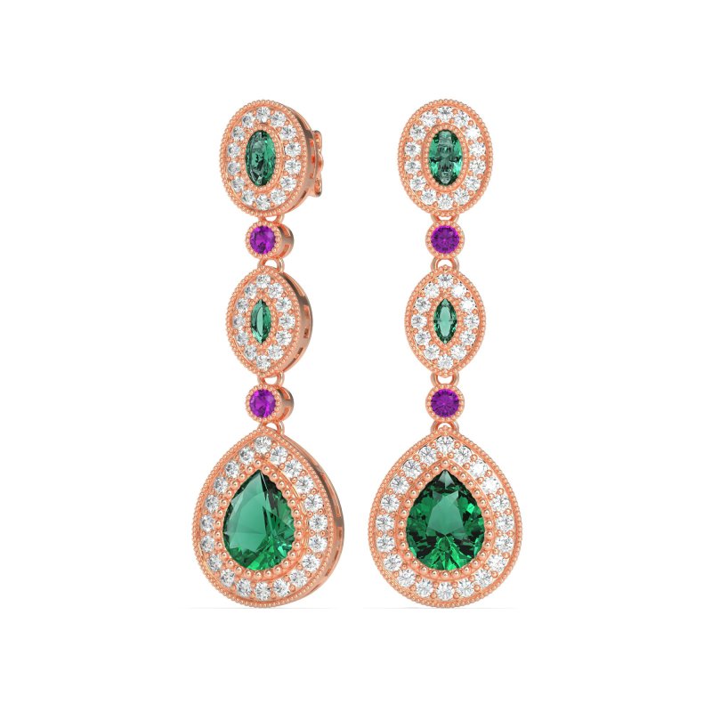 Dangling Halo Pear & Marquise Earrings