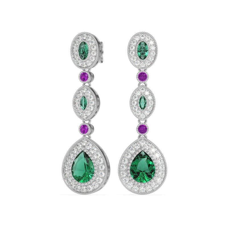 Dangling Halo Pear & Marquise Earrings