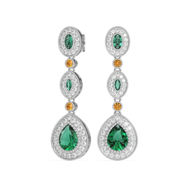Dangling Halo Pear & Marquise Earrings