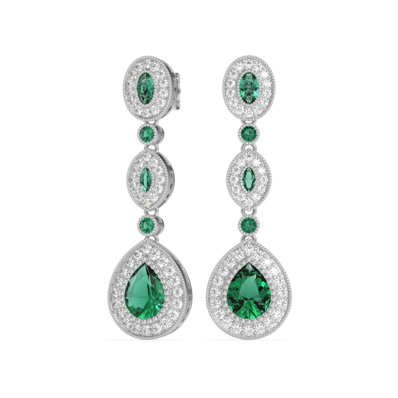 Dangling Halo Pear & Marquise Earrings
