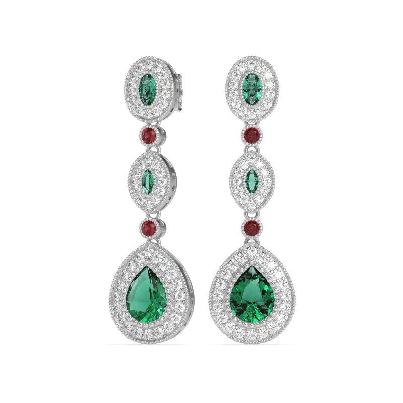 Dangling Halo Pear & Marquise Earrings