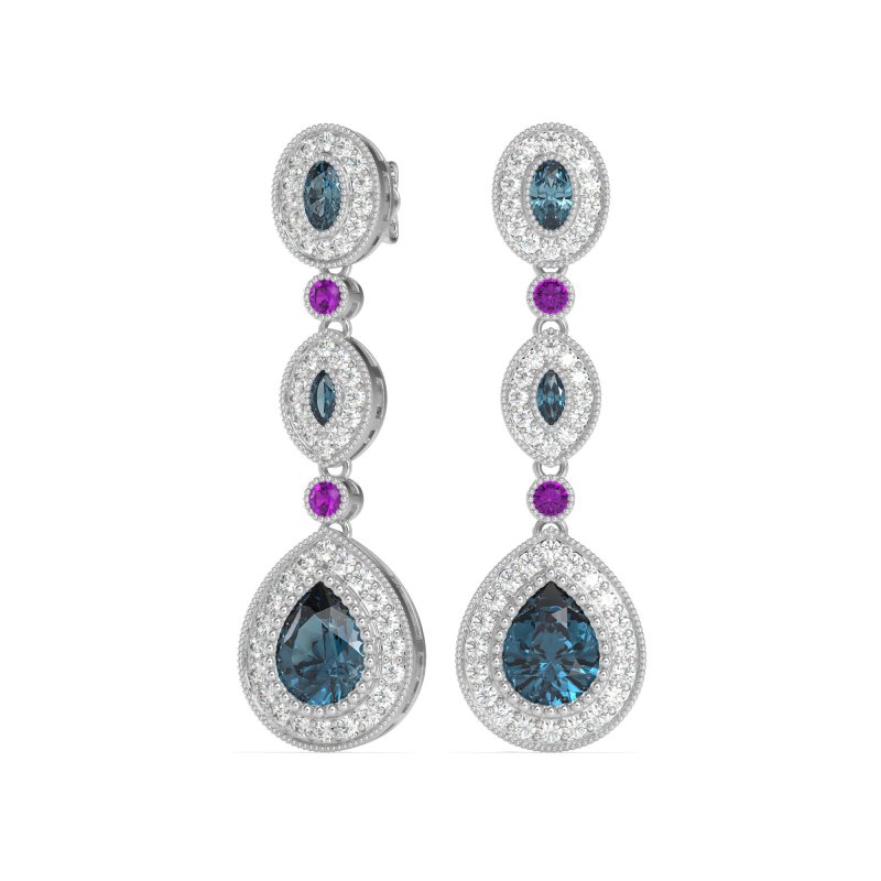 Dangling Halo Pear & Marquise Earrings