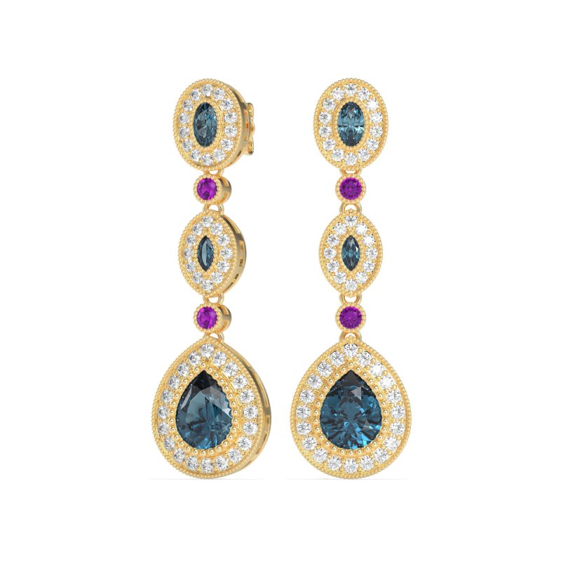 Dangling Halo Pear & Marquise Earrings