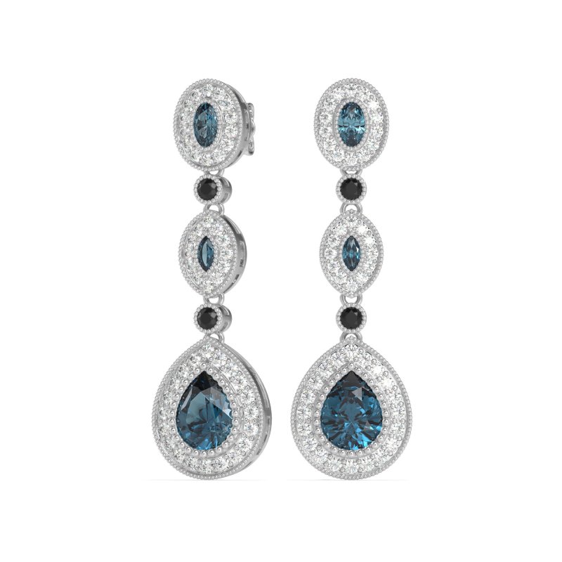 Dangling Halo Pear & Marquise Earrings
