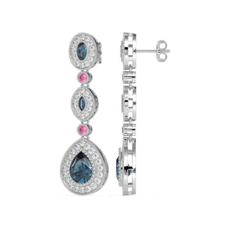 Dangling Halo Pear & Marquise Earrings