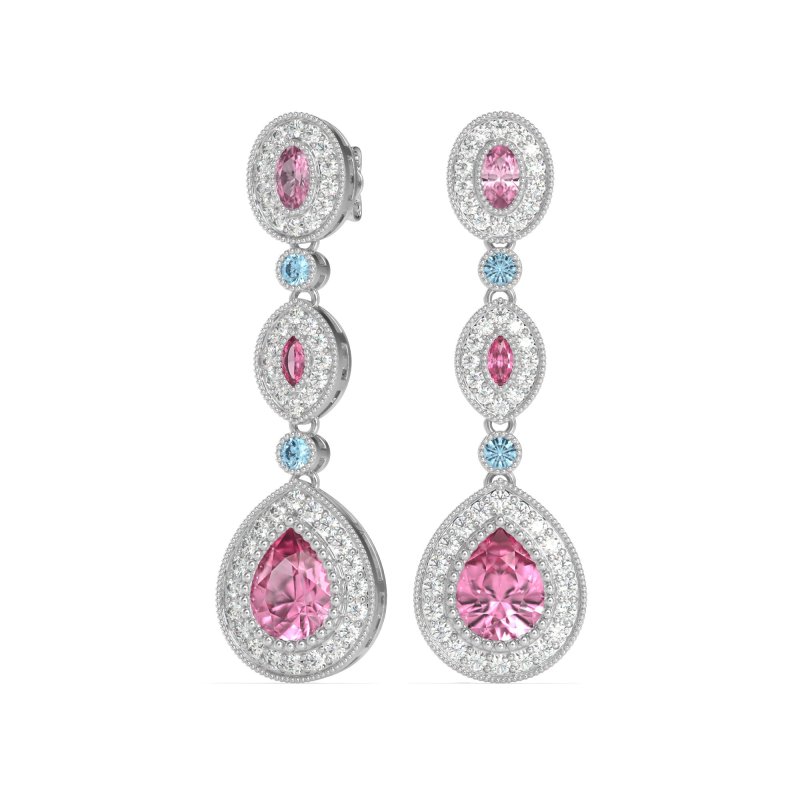 Dangling Halo Pear & Marquise Earrings