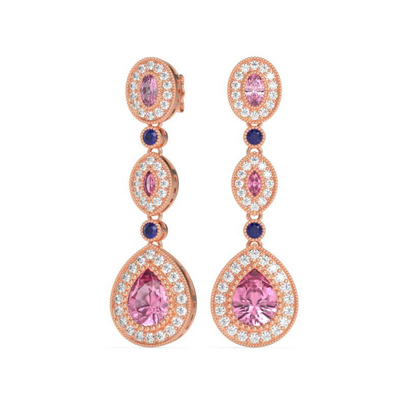 Dangling Halo Pear & Marquise Earrings