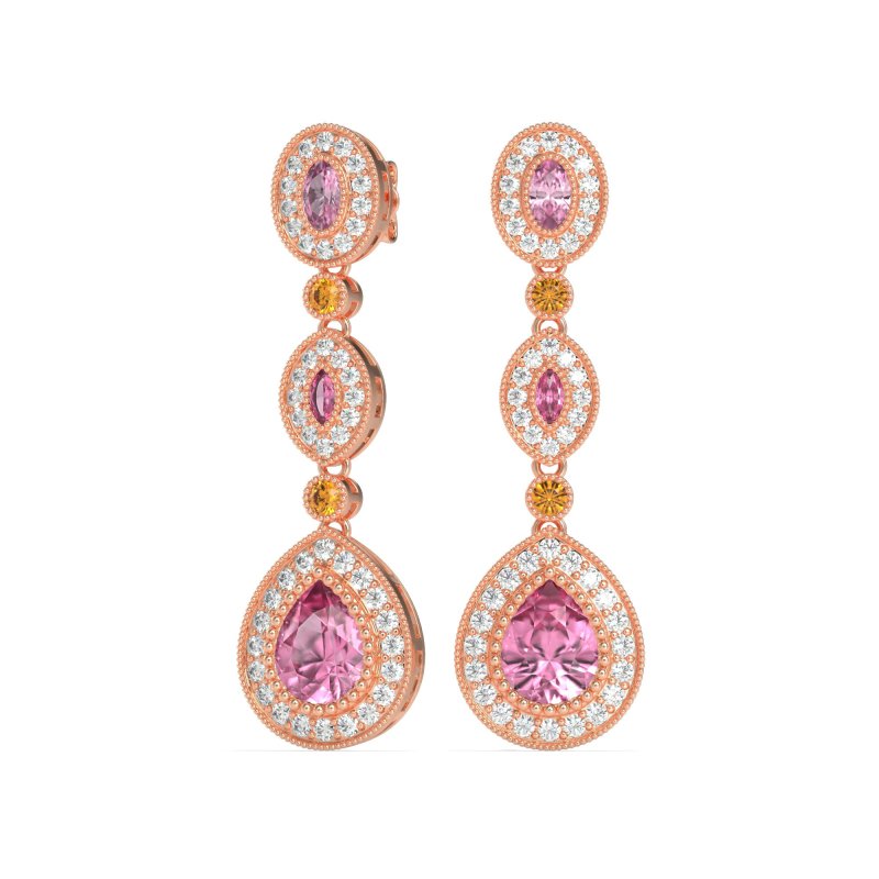Dangling Halo Pear & Marquise Earrings