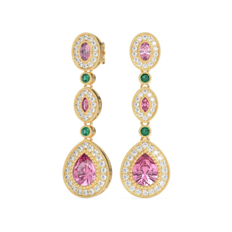 Dangling Halo Pear & Marquise Earrings